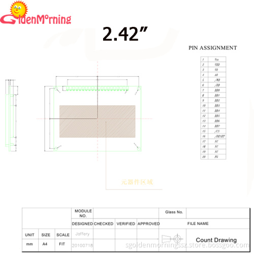 2.42-inch OLED Display Module with 128x64px Resolution, white Color